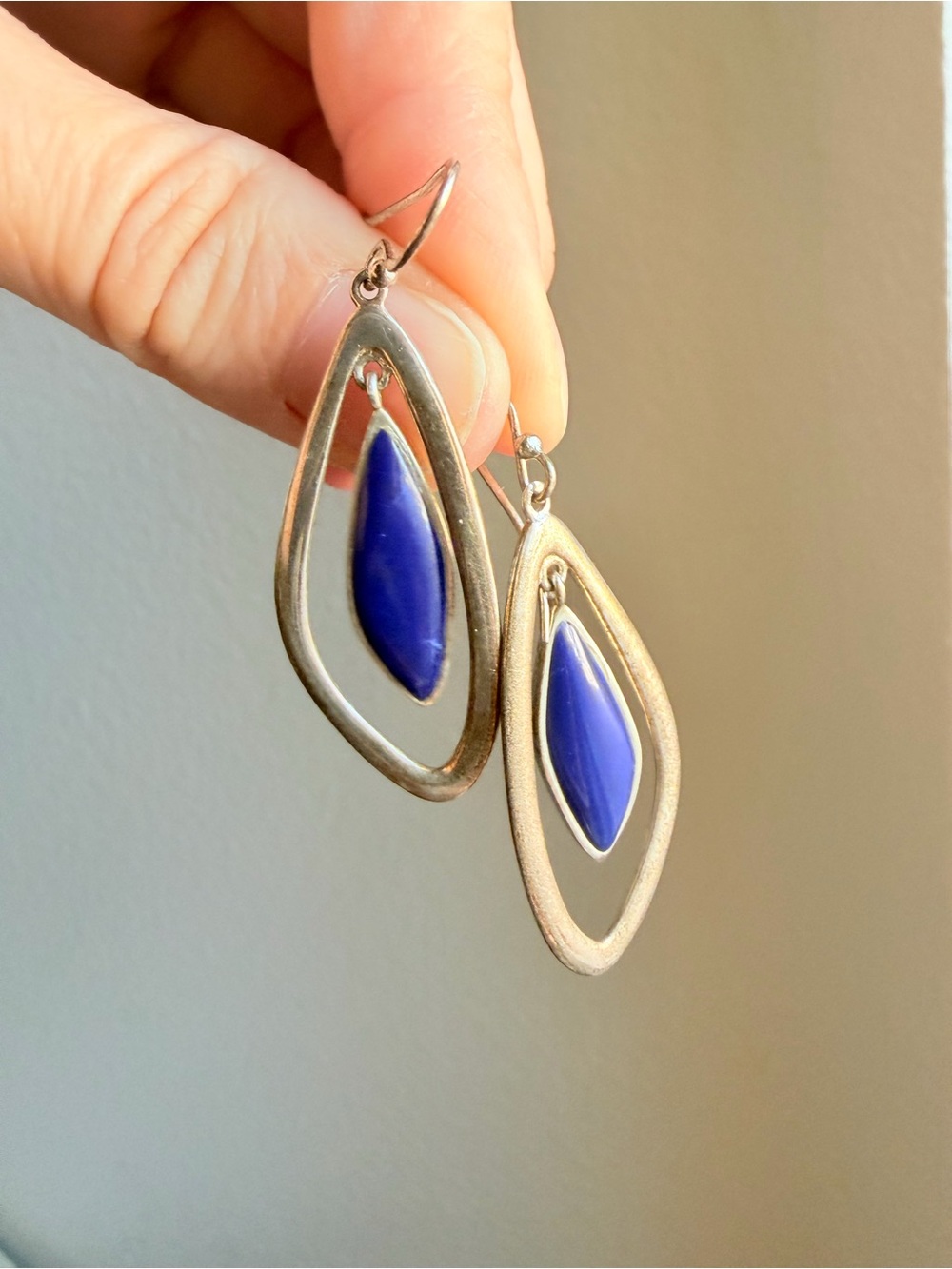 Boma 925 Sterling Silver Vintage Real Lapis Modernist Dangle Earrings